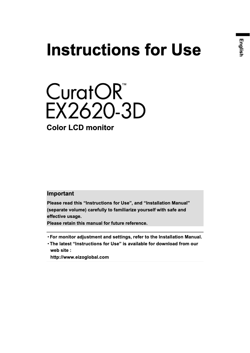 Page 1 of the manual User Manual Eizo CuratOR EX2620-3D