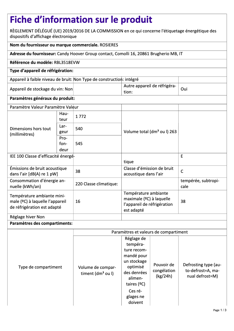 First page image of the manual for RBL3518EVW