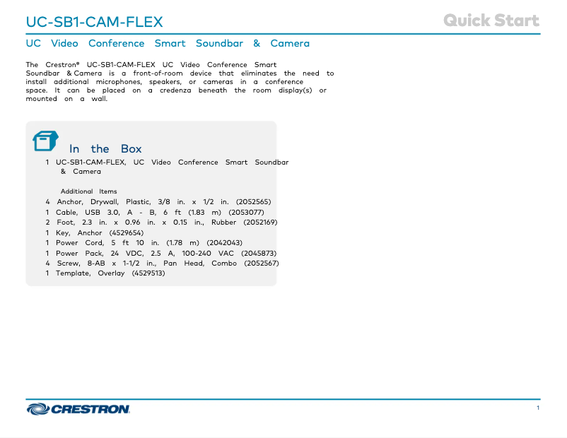 Page 1 de la notice Manuel utilisateur Crestron UC-SB1-CAM-FLEX