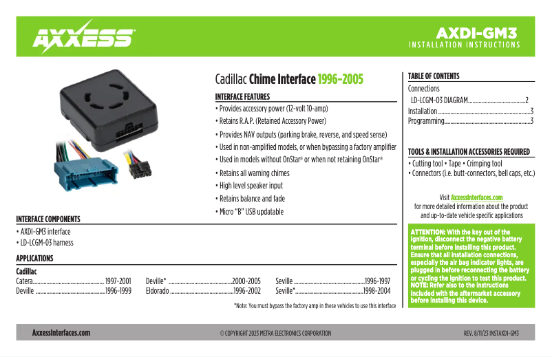 First page image of the manual for AXDI-GM3