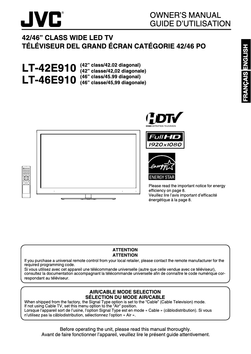 First page image of the manual for LT-42E910