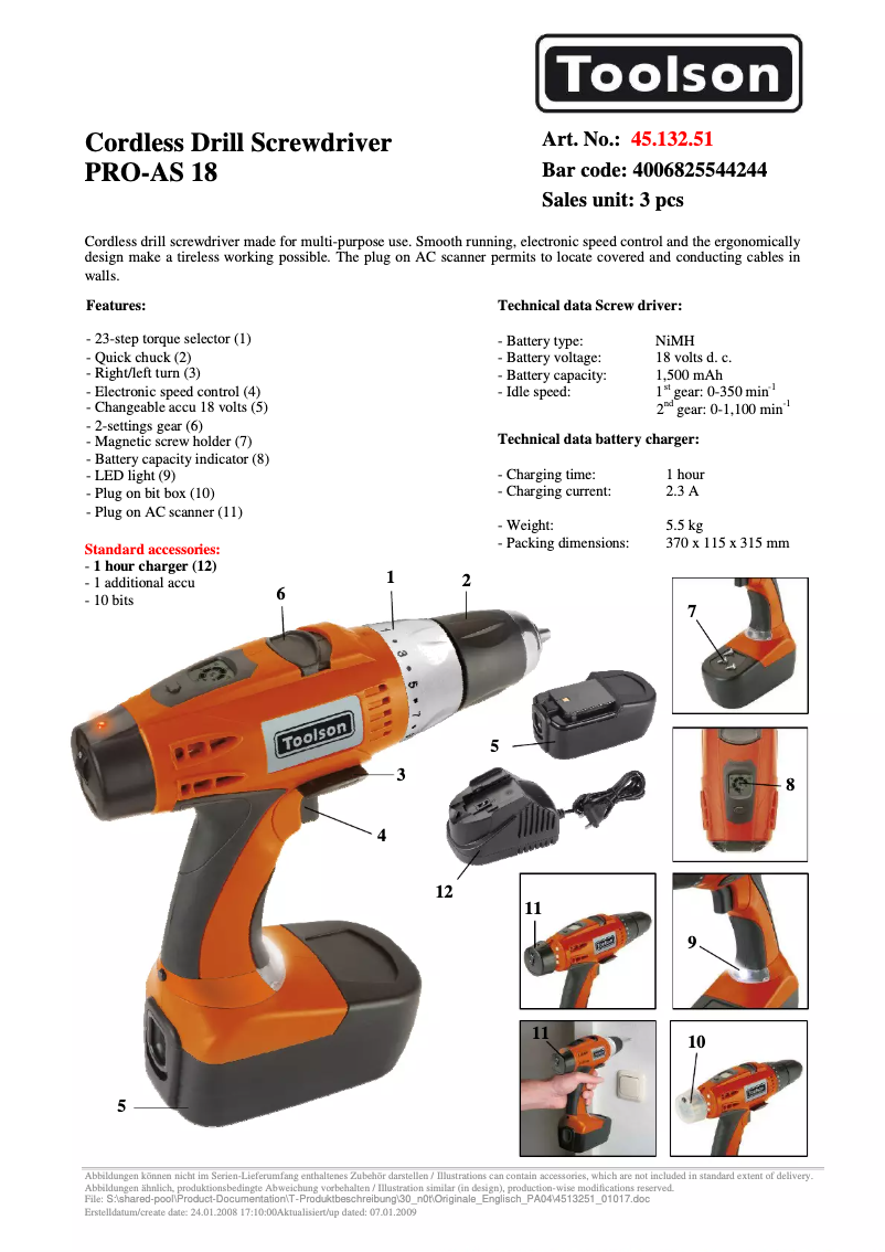 Page 1 of the manual User Manual Toolson Pro-AS 18