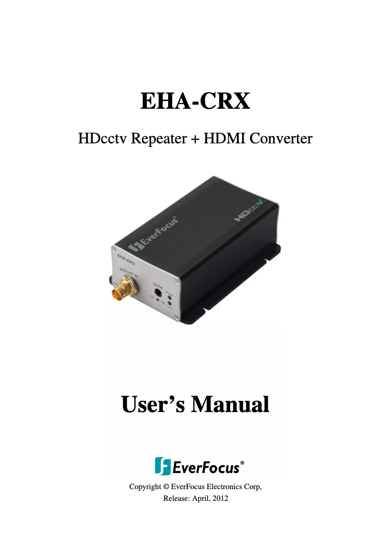 First page image of the manual for EHA-CRX