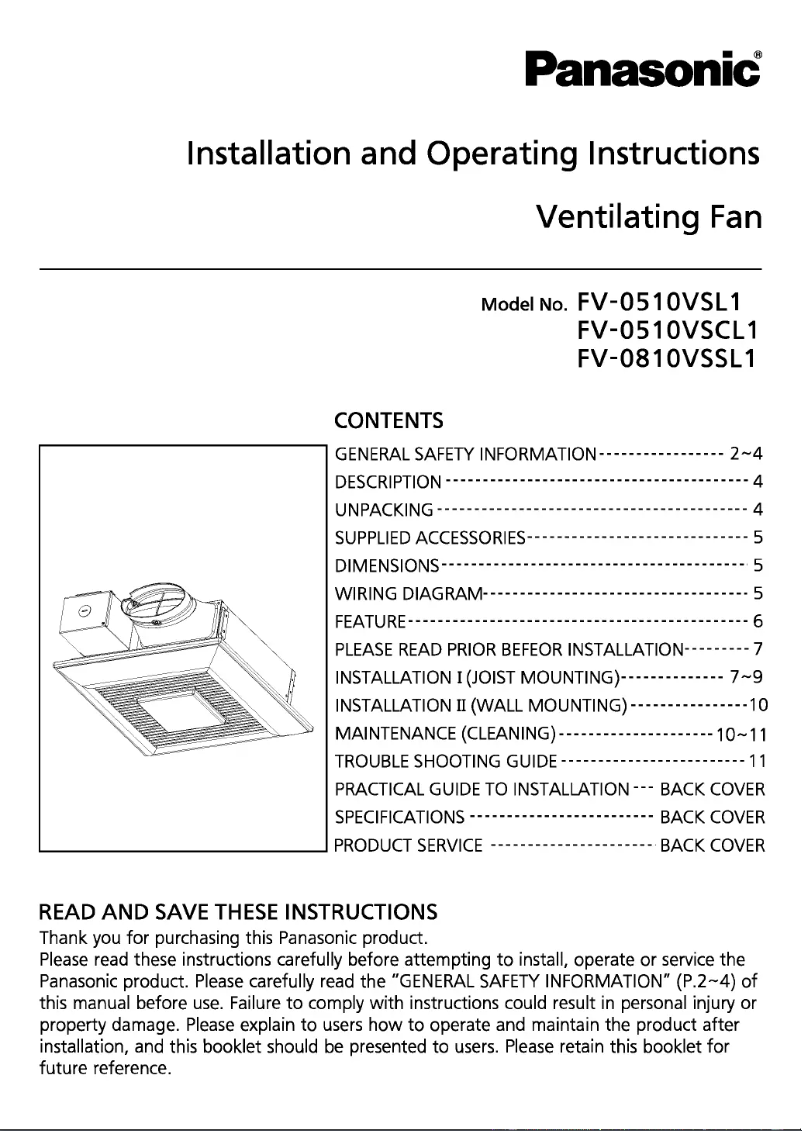 Page 1 of the manual User Manual Panasonic FV-0510VSL1