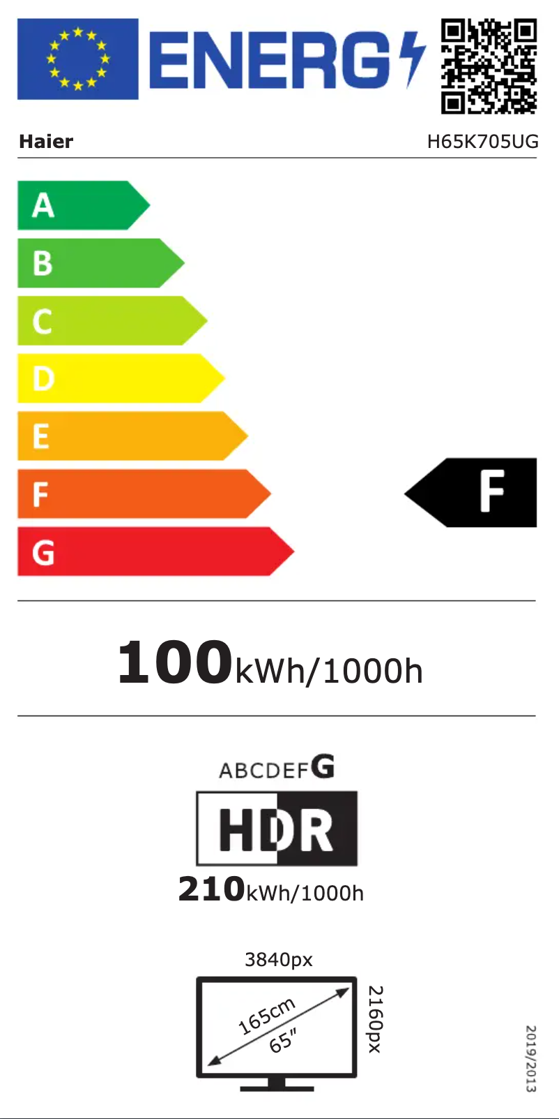 Page 1 of the manual Energy Label Haier H65K705UG