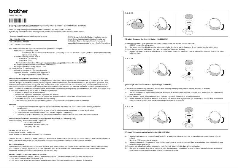 Page 1 of the manual Technical Sheet Brother QL-1110NWB