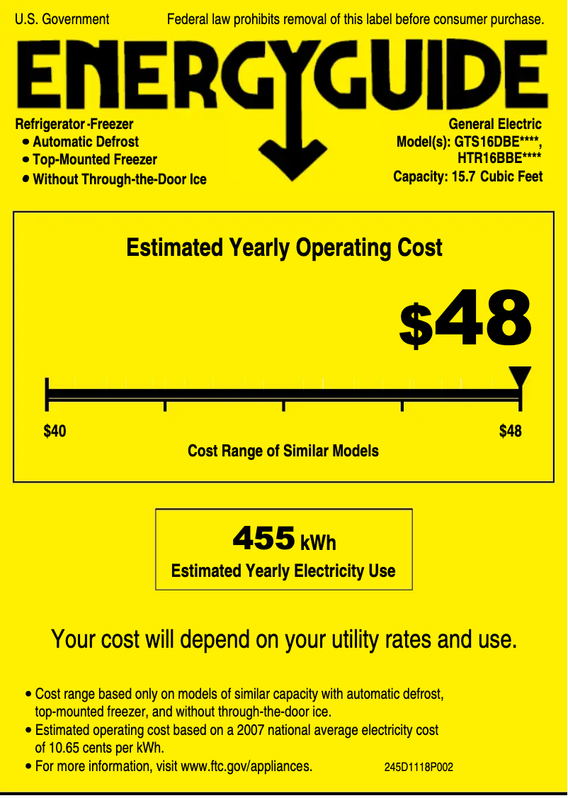 First page image of the manual for GTS16DBERWW