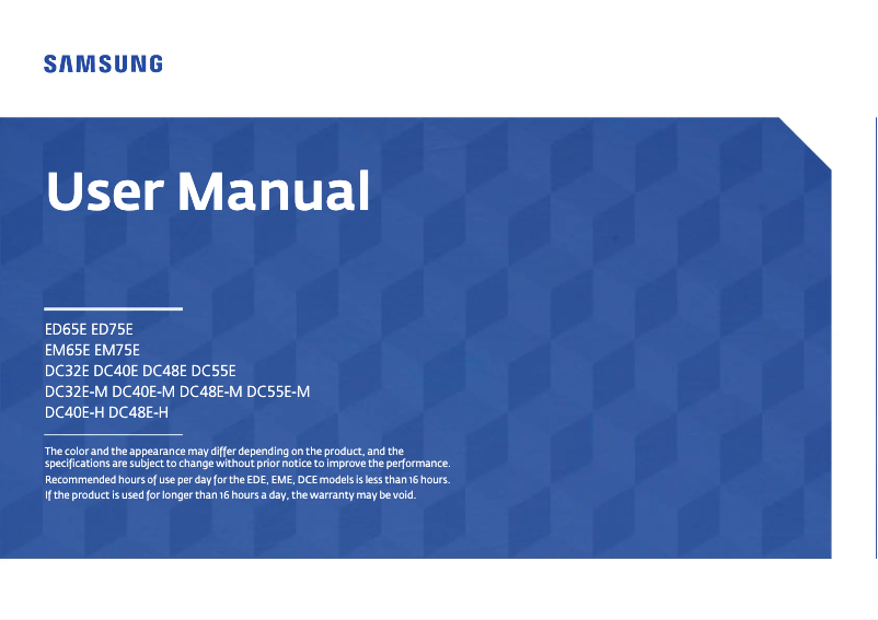 Page 1 of the manual User Manual Samsung LH40DCEPLGA
