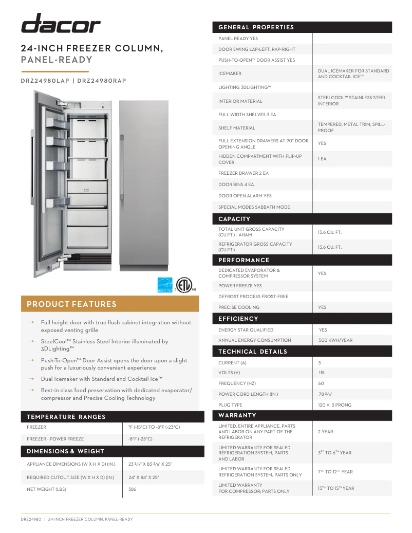 First page image of the manual for DRZ24980LAP