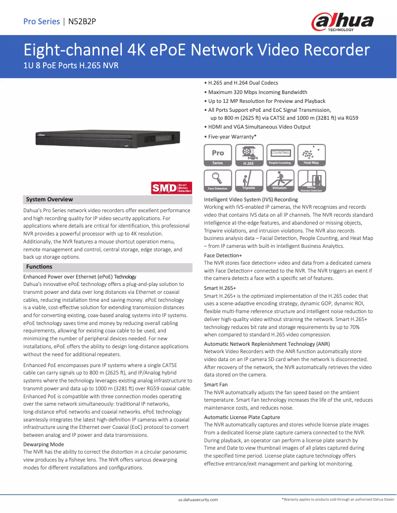 Page 1 of the manual Technical Sheet Dahua Technology N52B2P