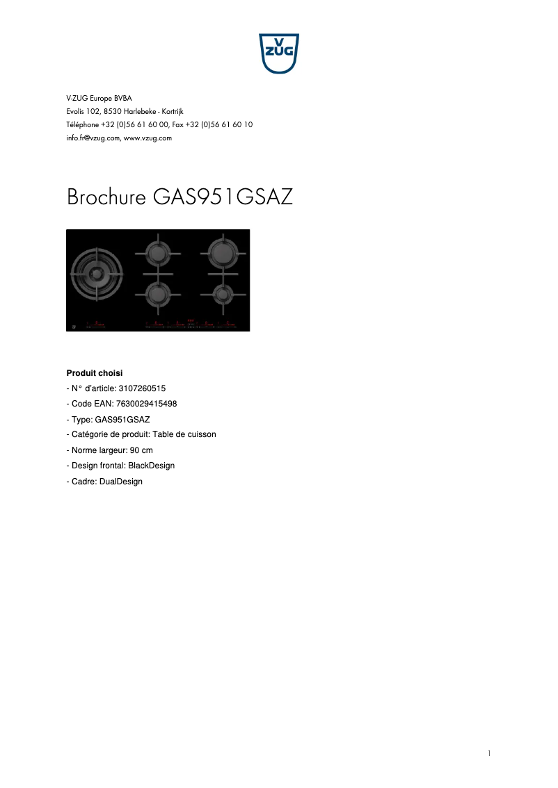 First page image of the manual for GAS951GSAZ