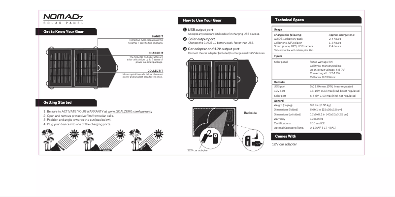 Page 1 of the manual User Manual Goal Zero Nomad 7