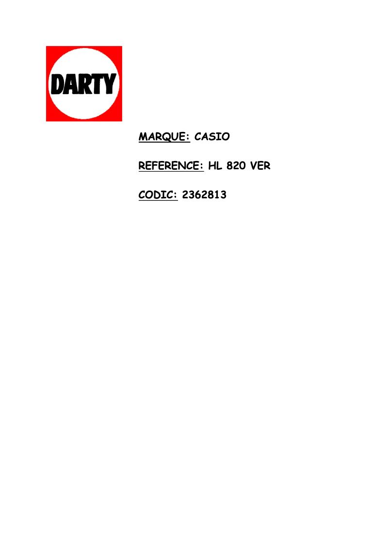Page 1 of the manual User Manual Casio HL-820VER