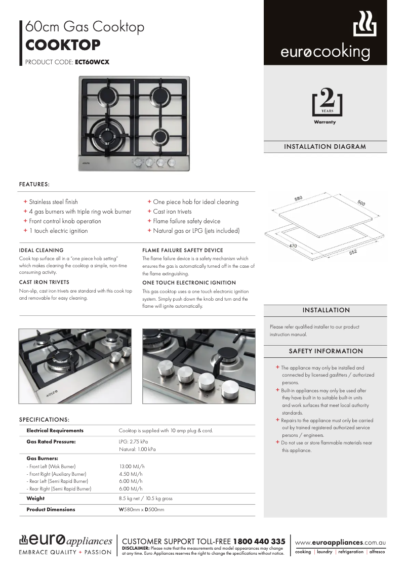 First page image of the manual for ECT60WCX
