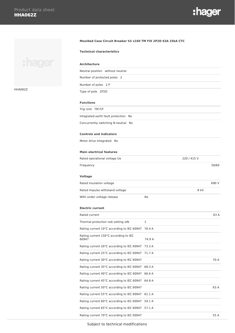 First page image of the manual for HHA062Z