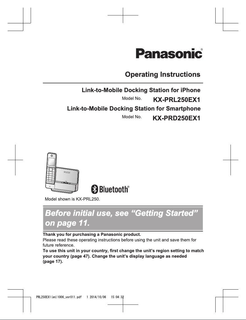 Page 1 of the manual User Manual Panasonic KX-PRD250EX1