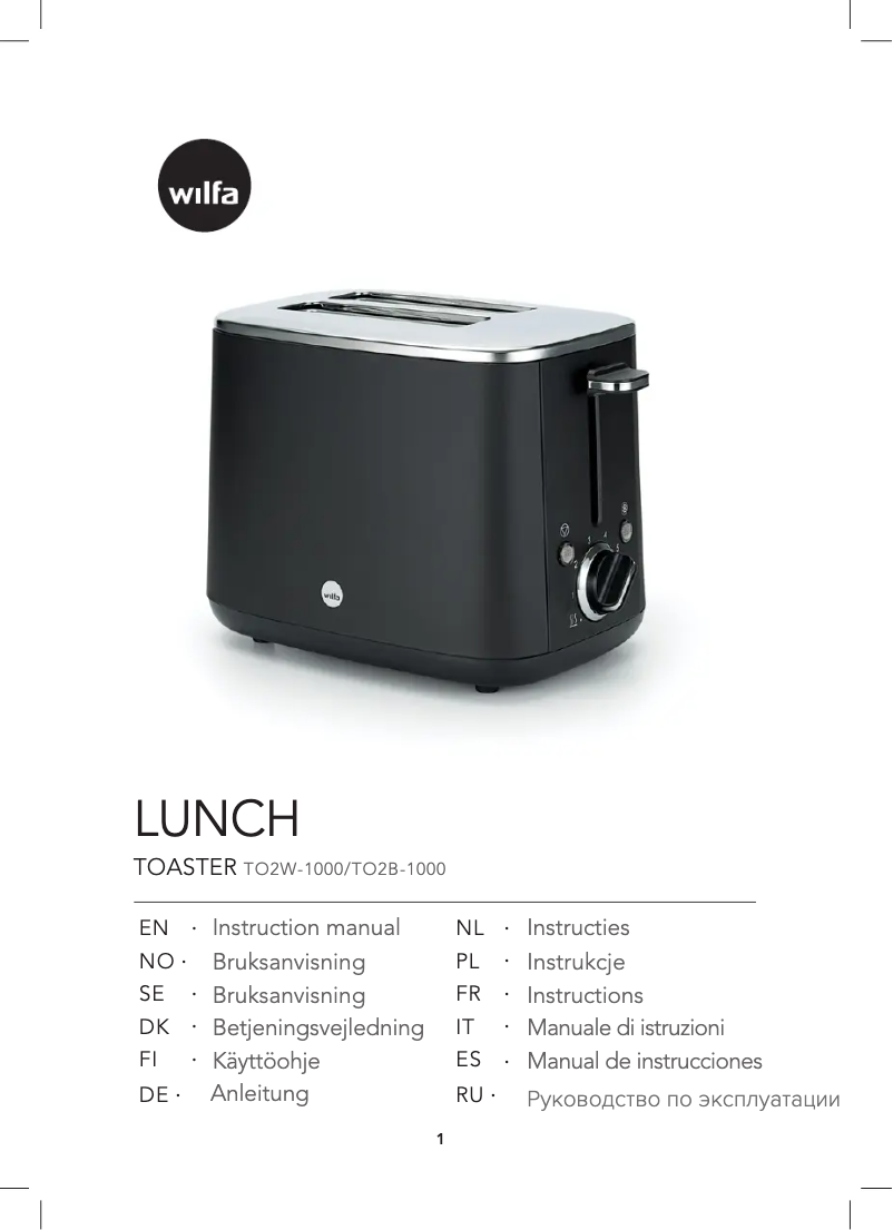 Page 1 of the manual User Manual Wilfa Lunch TO2B-1000
