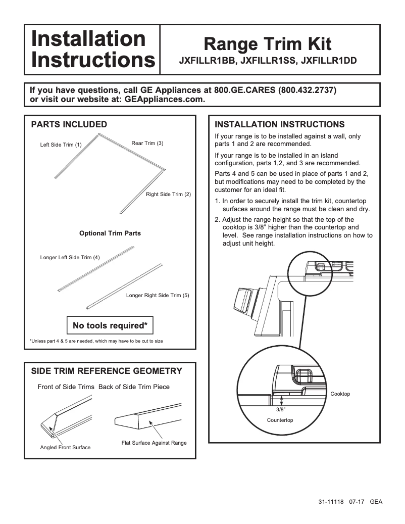 First page image of the manual for JXFILLR1SS
