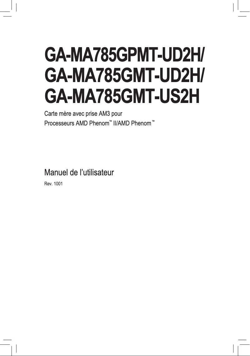 First page image of the manual for GA-MA785GMT-US2H