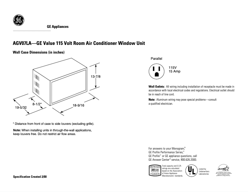 First page image of the manual for AGV07LA