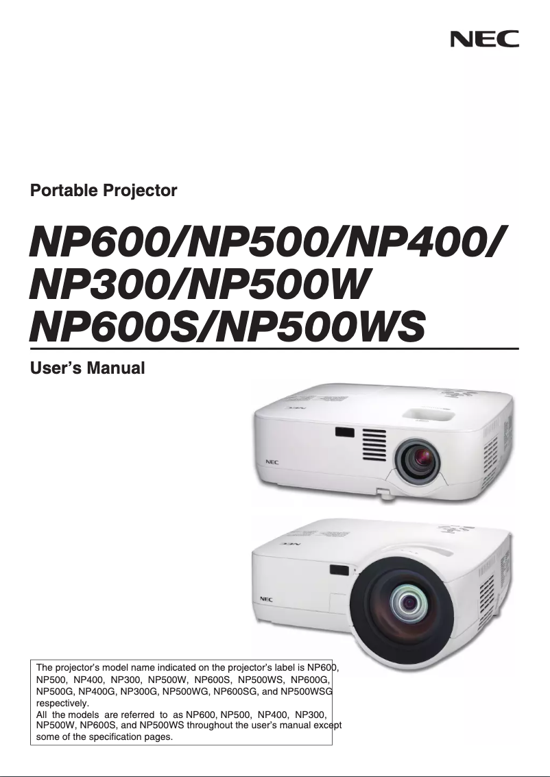 First page image of the manual for NP600S