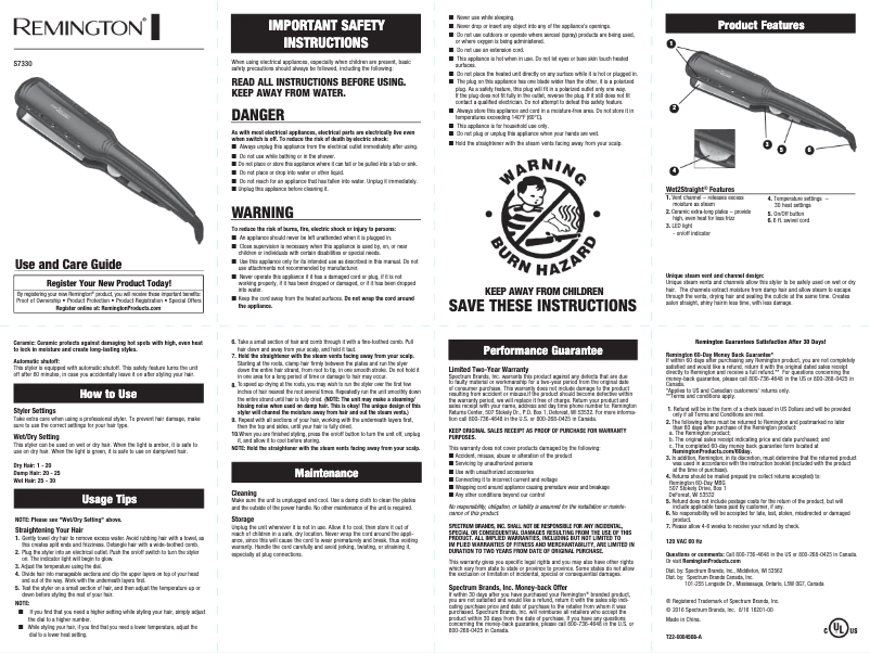 Page 1 of the manual User Manual Remington S7331