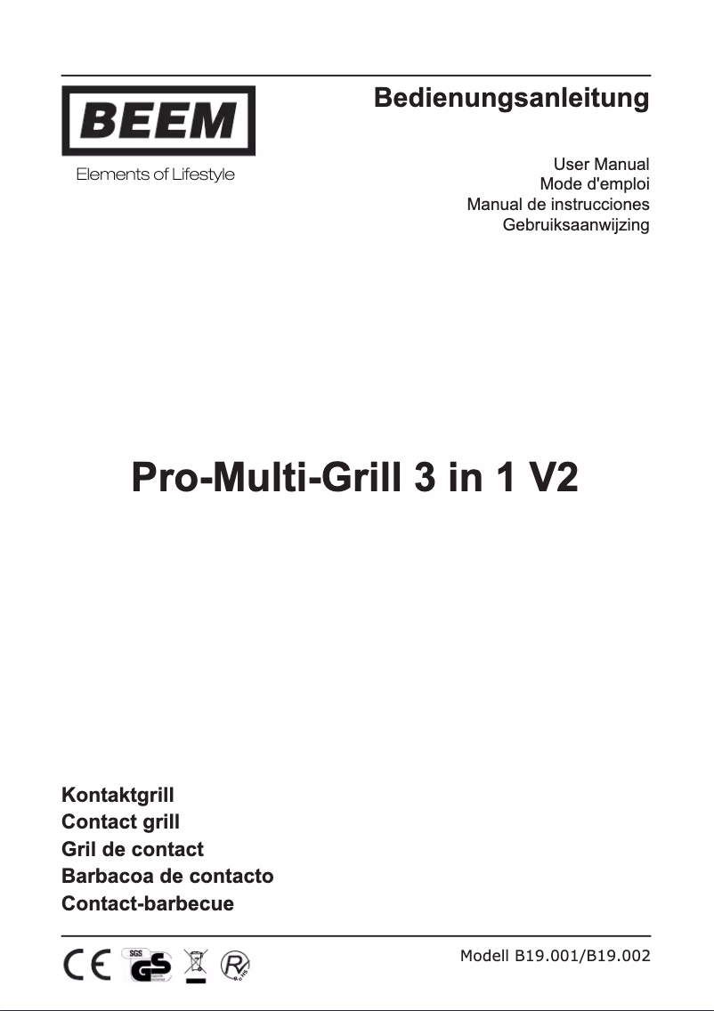 Page 1 de la notice Manuel utilisateur BEEM Pro-Multi-Gril D2000.730