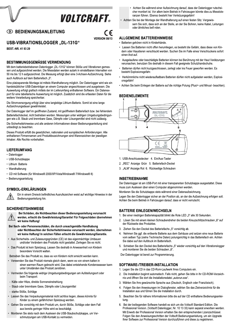 Page 1 of the manual User Manual Voltcraft DL-131G