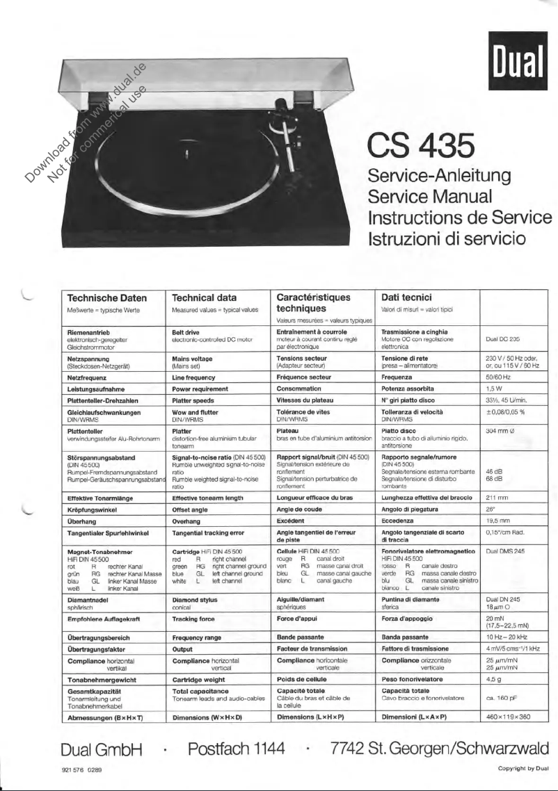 Page 1 of the manual User Manual Dual CS 435