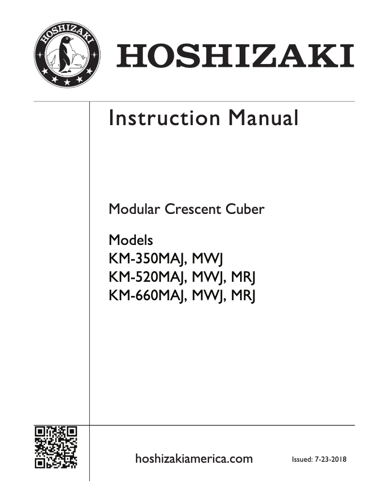 First page image of the manual for KM-520MAJ Slim Line 22" Air Cooled Crescent Cube Ice Machine with