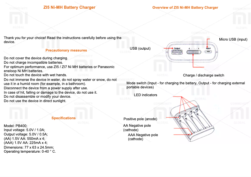 First page image of the manual for ZI5Ni-MH Battery Fast Charger