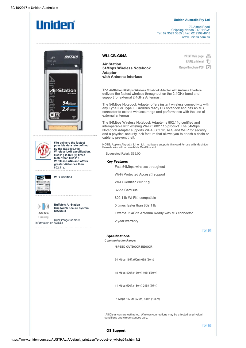 Page 1 of the manual User Manual Uniden WLI-CB-G54A
