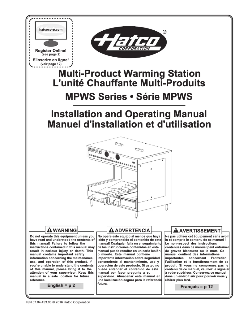 Page 1 of the manual User Manual Hatco MPWS-45