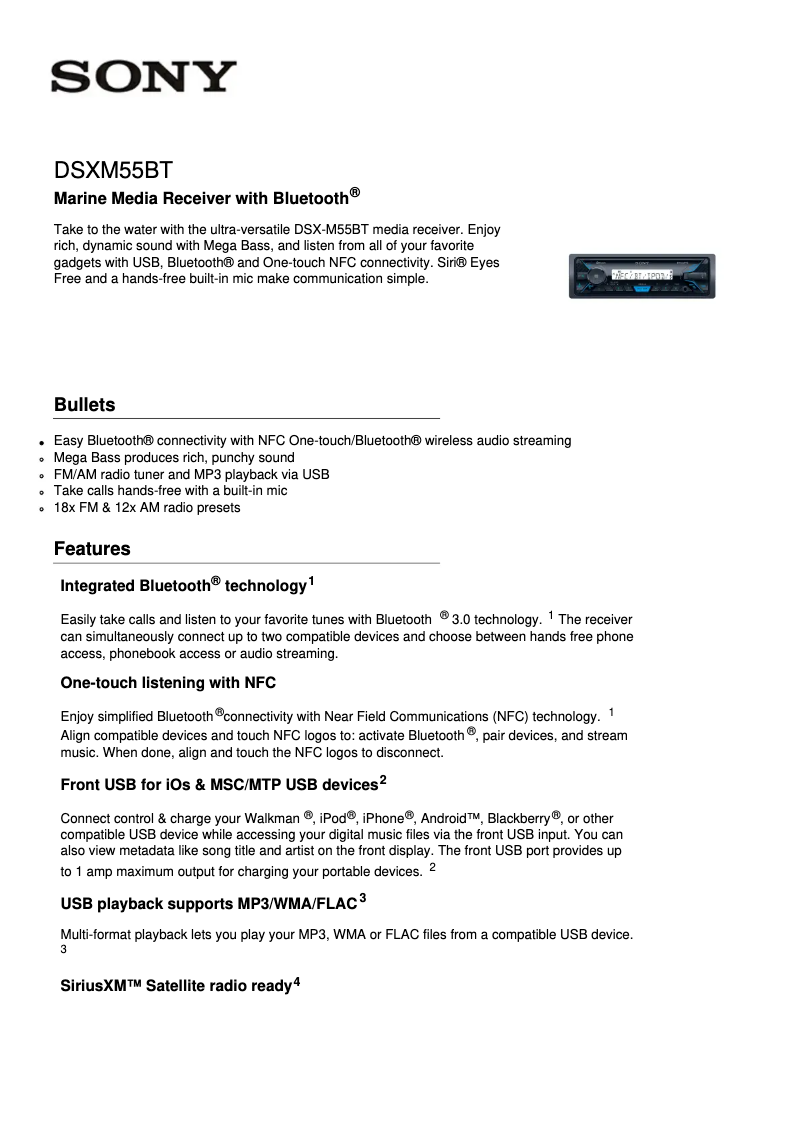 Page 1 of the manual Technical Sheet Sony DSX-M55BT