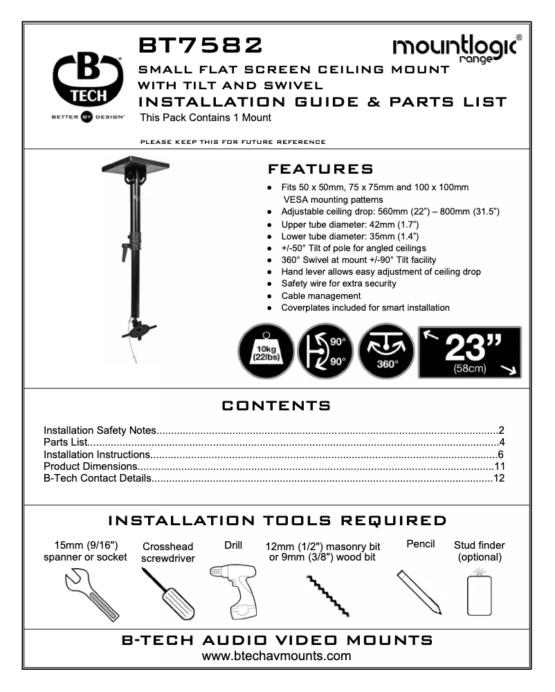 First page image of the manual for BT7582