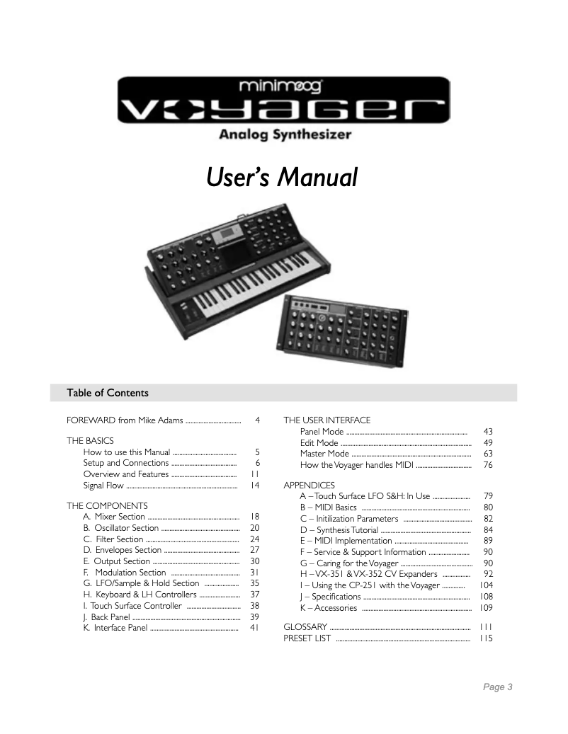 First page image of the manual for MiniVoyager