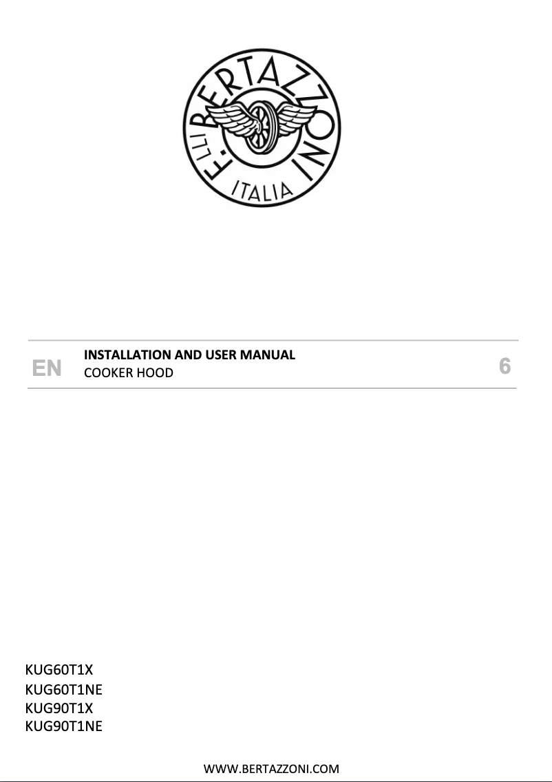 Page 1 of the manual Installation Guide Bertazzoni KUG90T1X