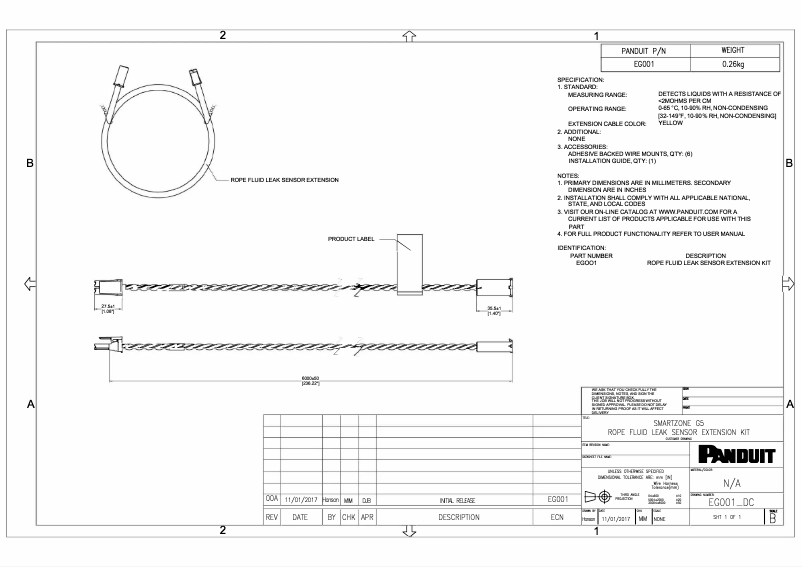 Page 1 of the manual Technical Drawing Panduit EG001