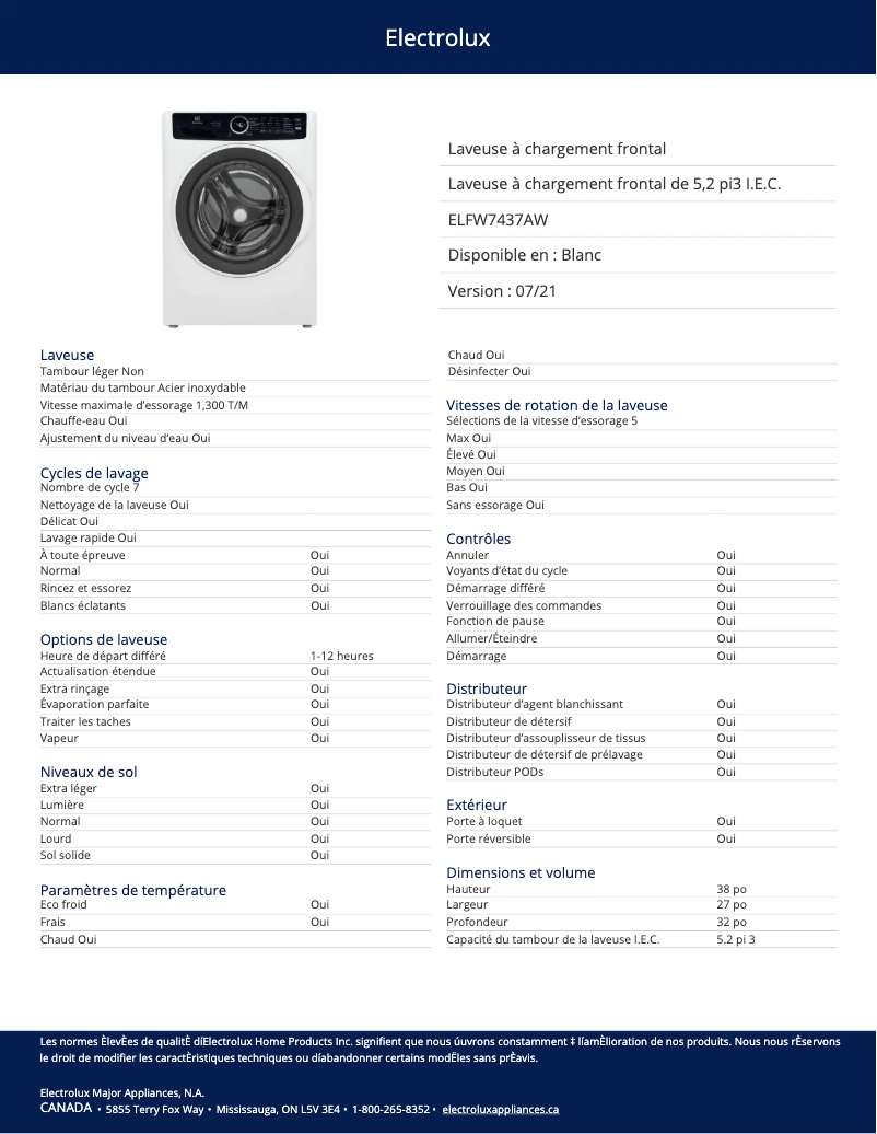 First page image of the manual for ELFW7437AW