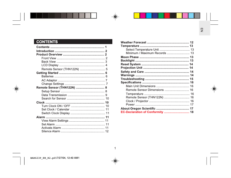 Page 1 of the manual User Manual Oregon Scientific BAR623