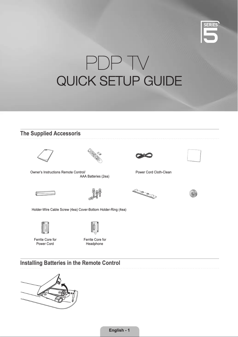 Page 1 of the manual Installation Guide Samsung PS50B551T3W