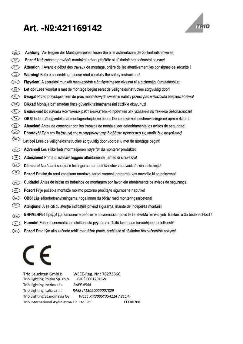 First page image of the manual for Pearl