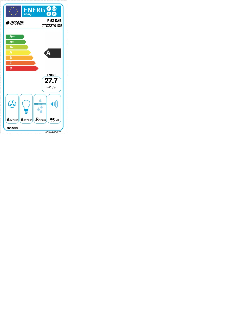 Page 1 of the manual Energy Label Arçelik P 52 SAEI