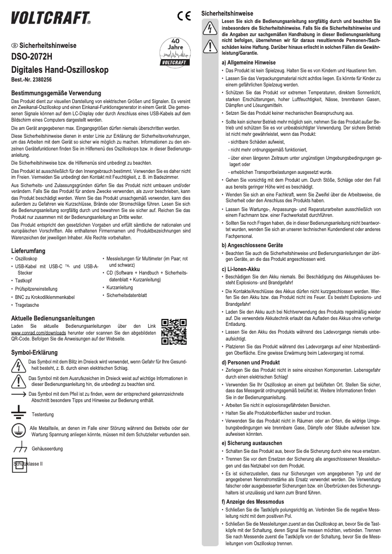 Page 1 of the manual User Manual Voltcraft DSO-2072H