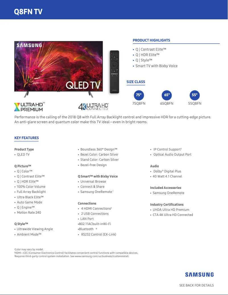 First page image of the manual for QN65Q8FNB