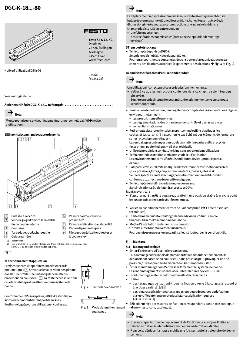 Page 1 of the manual User Manual Festo DGC-K-18