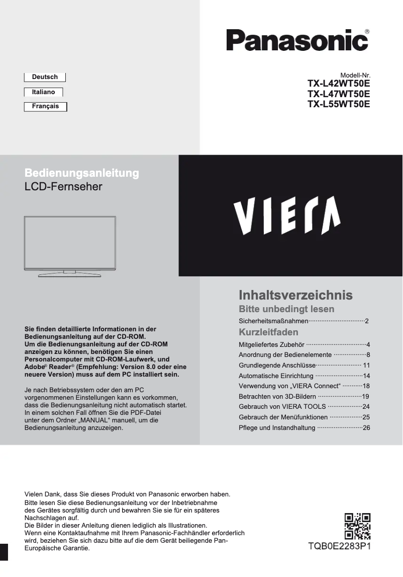 First page image of the manual for TX-L42WT50E