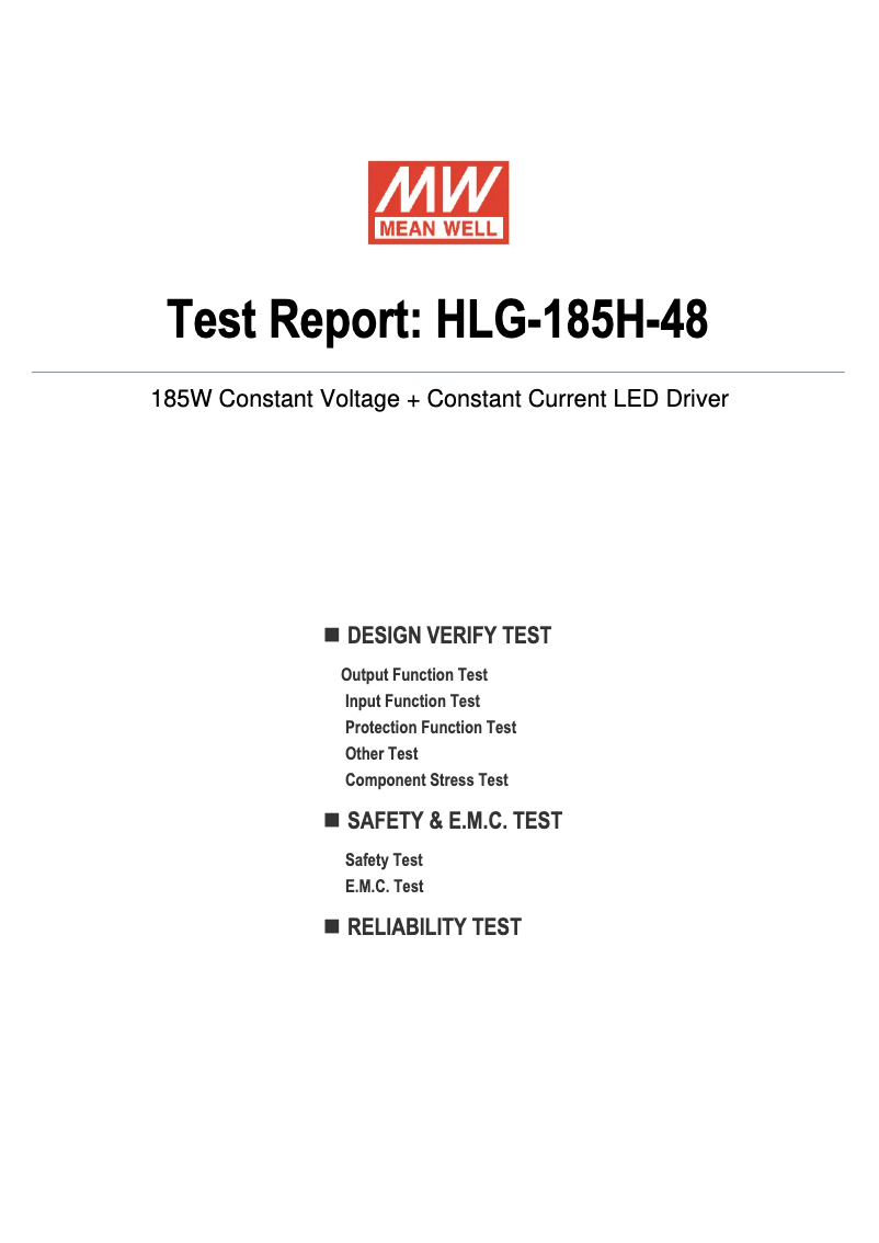 Page 1 of the manual Technical Sheet Mean Well HLG-185H-48