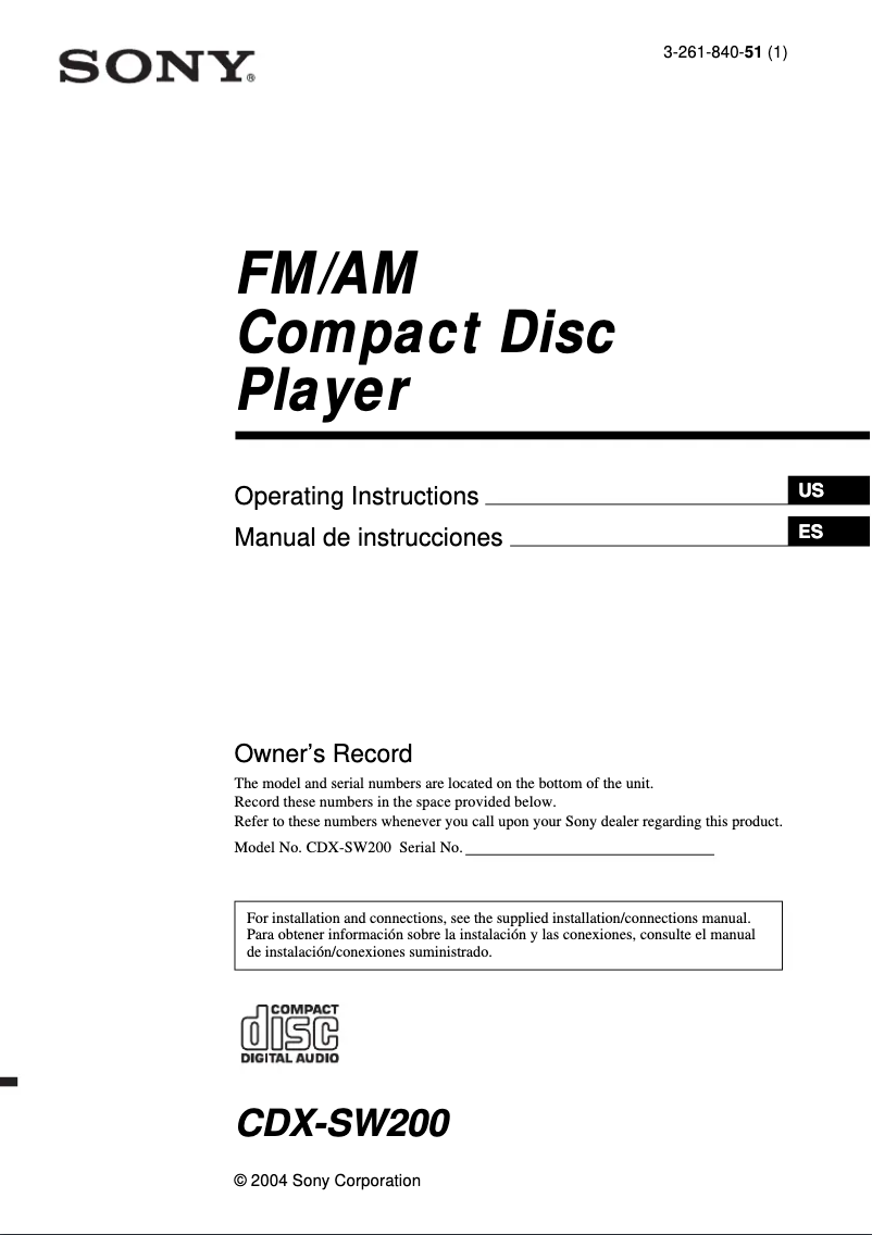 First page image of the manual for CDX-SW200