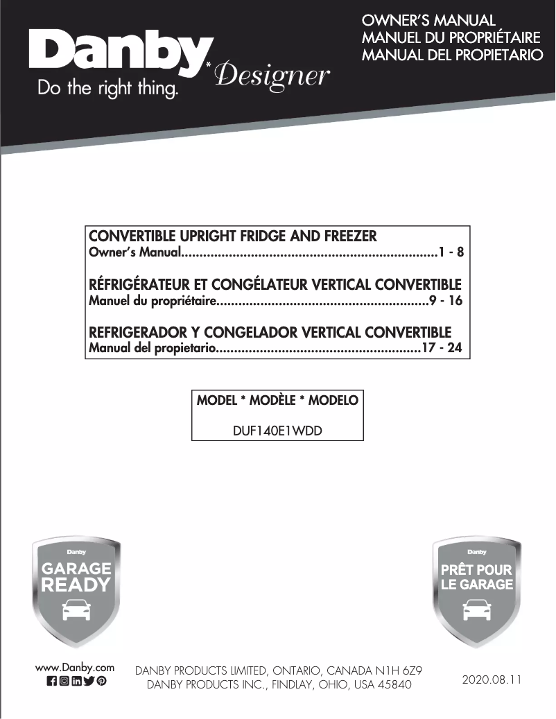 Page 1 of the manual User Manual Danby DUF140E1WDD